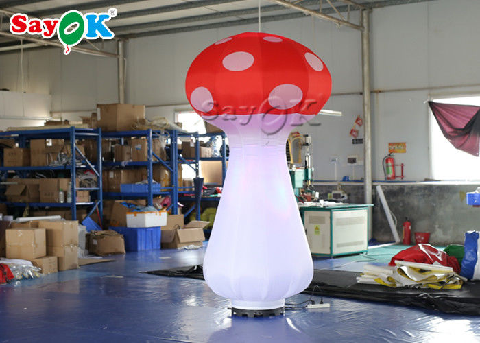 Red And White LED Light 2.5m Inflatable Mushroom For Music Festival
