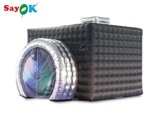 Tenda inflável de barraco fotográfico de cor preta + prata com LED para festa